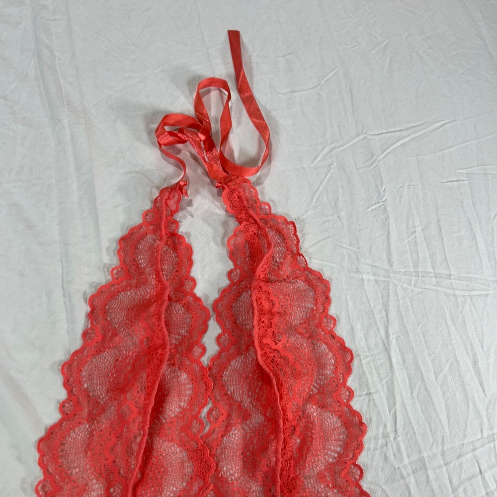Fashion Nova Your Desire Is Mine Lace Teddy Coral Halter Lingerie S/M NEW - Picture 6 of 11
